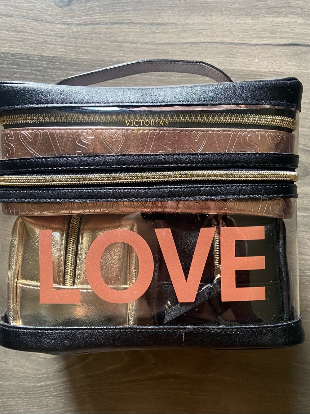 Victoria secret 'LOVE' Travel Cosmetic Case - Black & Rose Gold